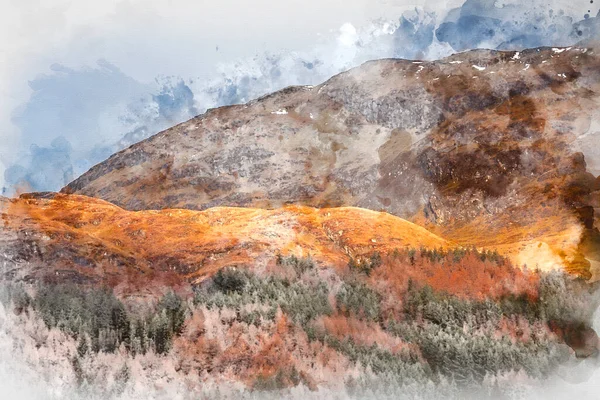 Digitales Aquarell Von Schöne Landschaft Bild Über Loch Lomond Blick — Stockfoto