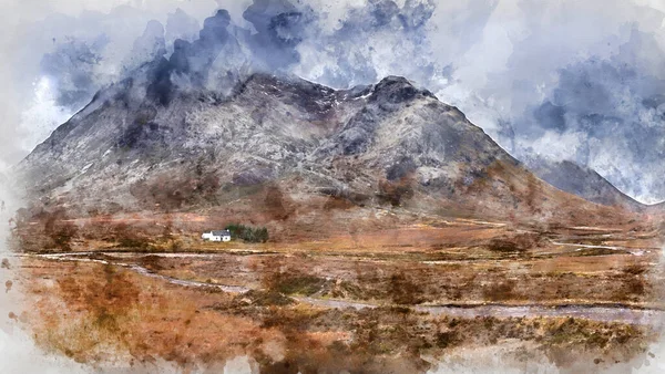 조명을 산맥들이 스코틀랜드 하일랜드의 글렌코 계곡을 내려다볼 수없는 장면의 디지털 — 스톡 사진