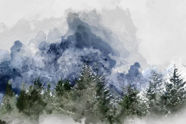 Цифровое Акварельное Изображение Эпического Драматического Пейзажа Буахайля Этив Мор Реки — стоковое фото