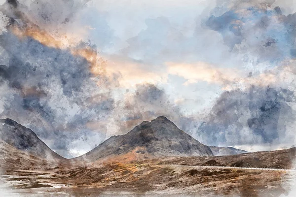 Ohromující Krajina Pohled Dolů Glencoe Valley Skotské Vysočině Horskými Masivy — Stock fotografie