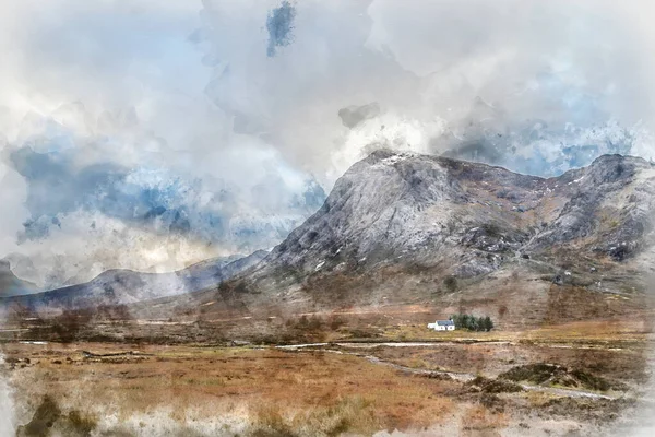 Потрясающее Изображение Ландшафта Видом Долину Гленко Шотландском Нагорье Горными Хребтами — стоковое фото