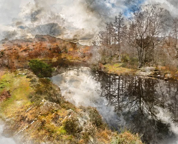 Epic Vista Panorámica Del Paisaje Invierno Desde Holme Fell Lake — Foto de Stock