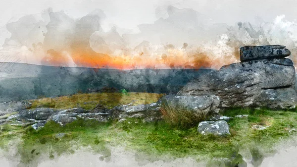 Digitální Akvarel Obraz Krásný Obraz Divokého Kempování Anglické Krajině Během — Stock fotografie