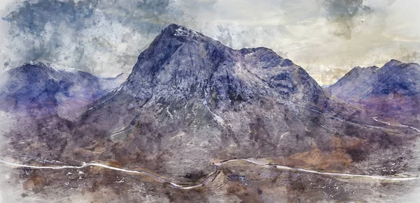 Drone Volante Drammatica Immagine Paesaggistica Buachaille Etive Mor Montagne Valli — Foto Stock