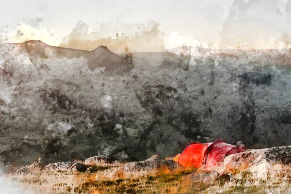 Pittura Digitale Acquerello Bella Immagine Campeggio Selvaggio Nella Campagna Inglese — Foto Stock