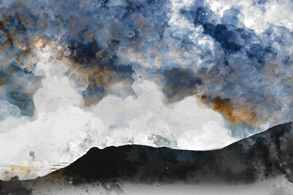 Pintura Digital Acuarela Impresionante Imagen Paisajística Colorida Formación Nubes Cielo — Foto de Stock