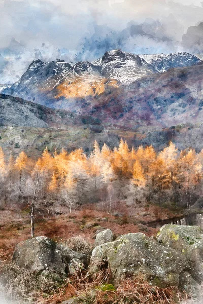 Destansı Kış Manzarasının Dijital Suluboya Resmi Holme Bölgesi Nden Karlı — Stok fotoğraf