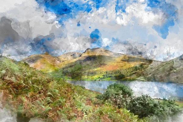 Цифровий Акварельний Живопис Прекрасного Літнього Пейзажу Найвищої Гори Англії Скафелл — стокове фото