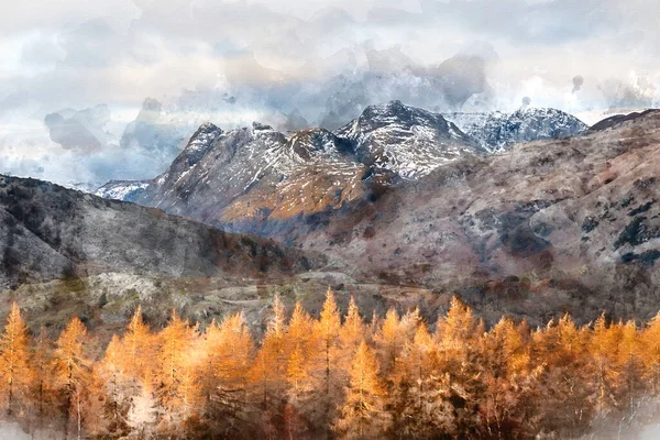 Destansı Kış Manzarasının Dijital Suluboya Resmi Holme Bölgesi Nden Karlı — Stok fotoğraf
