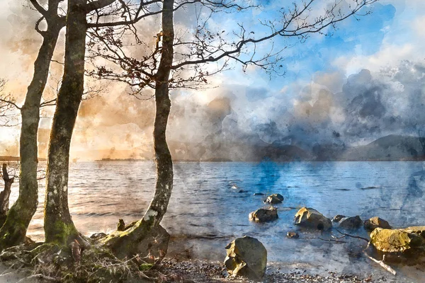 Digitale Aquarel Schilderij Van Majestic Landschapsbeeld Van Milarrochy Bay Loch — Stockfoto