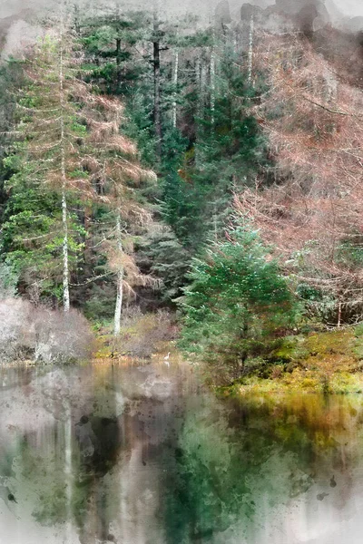 Pintura Aquarela Digital Bela Imagem Paisagem Torren Lochan Glencoe Highlands — Fotografia de Stock