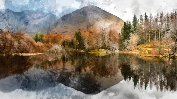 Pintura Aquarela Digital Bela Imagem Paisagem Torren Lochan Glencoe Highlands — Fotografia de Stock