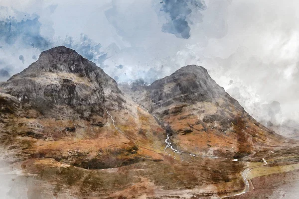 Aquarelle Numérique Image Paysage Dramatique Épique Trois Sœurs Glencoe Dans — Photo