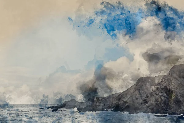 Devon Daki Hartland Quay Den Güzel Manzara Manzaralı Dijital Suluboya — Stok fotoğraf