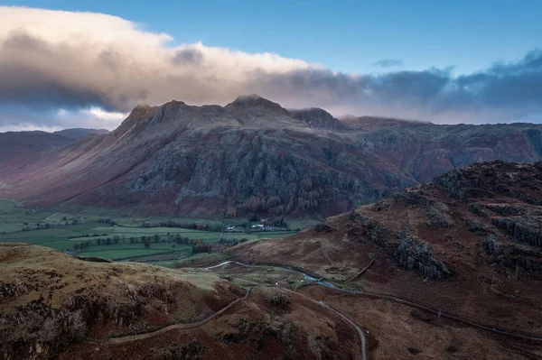 Epic Aerial Drone Landscape Image Sunrise Blea Tarn Lake District — Stock Photo, Image