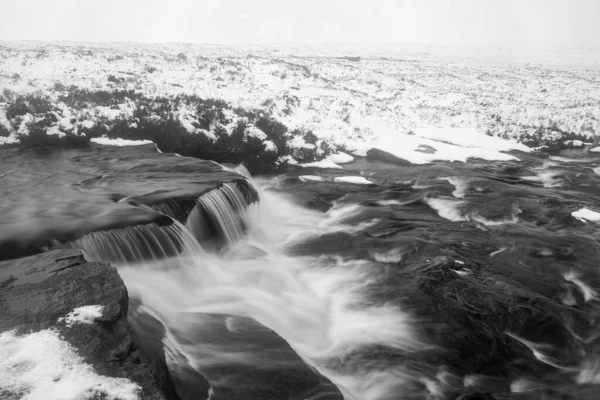 Black White Beautiful Winter Landscape Image River Etive Foreground Iconic — Stock Photo, Image