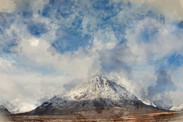 Cyfrowe Malarstwo Akwarelowe Oszałamiający Krajobraz Zimowy Obraz Stob Dearg Buachaille — Zdjęcie stockowe