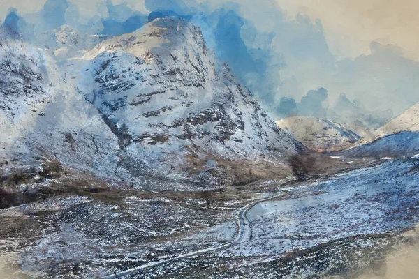 Pintura Aquarela Digital Paisagem Icônica Impressionante Imagem Inverno Stob Dearg — Fotografia de Stock