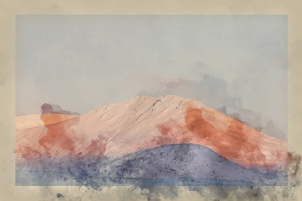 Digital Watercolour Painting Beautiful Alpen Glow Hitting Mountain Peaks Scottish — Stock Photo, Image