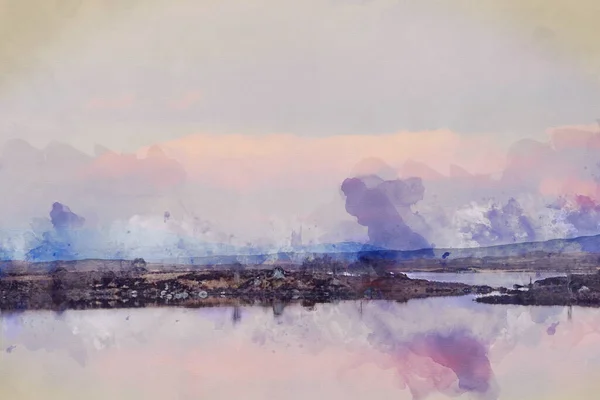 Pittura Digitale Acquerello Del Paesaggio Loch Nelle Highlands Scozzesi Inverno — Foto Stock