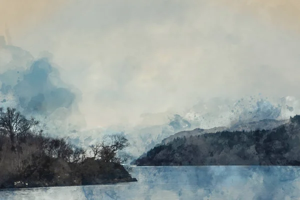 Aquarelle Numérique Belle Image Paysage Hiver Long Loch Lomond Vers — Photo