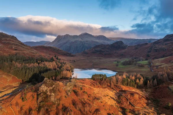 Image Épique Paysage Drone Aérien Lever Soleil Blea Tarn Dans — Photo