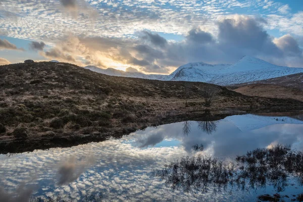 Splendida Immagine Paesaggio Tramonto Invernale Attraverso Loch Nelle Highlands Scozzesi — Foto Stock