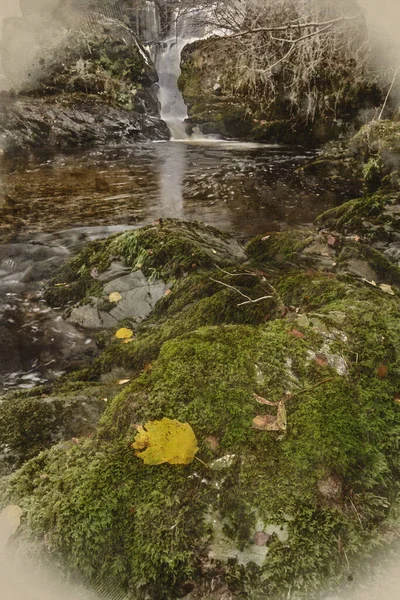 Aquarelle Numérique Image Paysage Épique Aira Force Upper Falls Dans — Photo