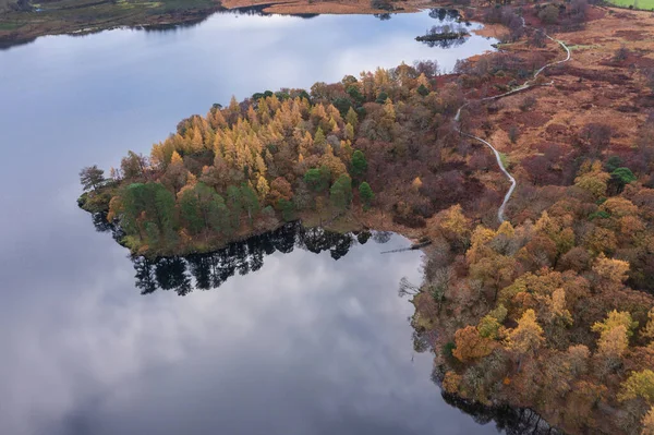 Piękny Widok Lotu Ptaka Drona Krajobraz Obraz Derwentwater Lake District — Zdjęcie stockowe