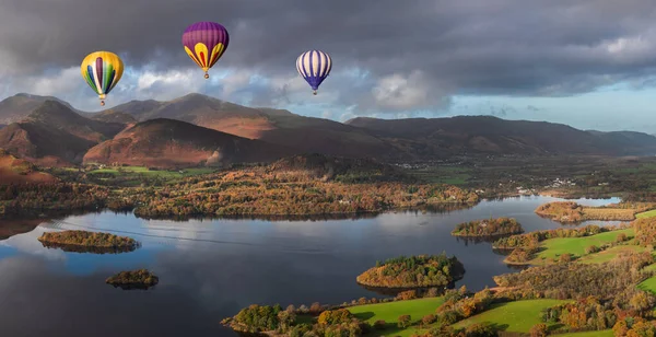 Digital Composite Image Hot Air Balloons Epic Landscape Autumn Image — Photo