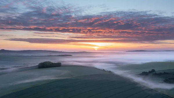 Beautiful Drone Landscape Image Sea Fog Rolling South Downs English — Stock Photo, Image