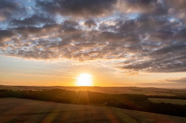 Beautiful Aerial Drone Landscape Image South Downs Sunrise Summer — Stockfoto