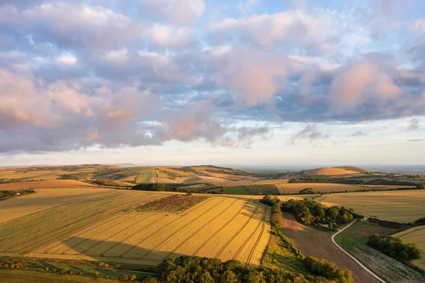 Beautiful Aerial Drone Landscape Image South Downs Sunrise Summer — Stok fotoğraf