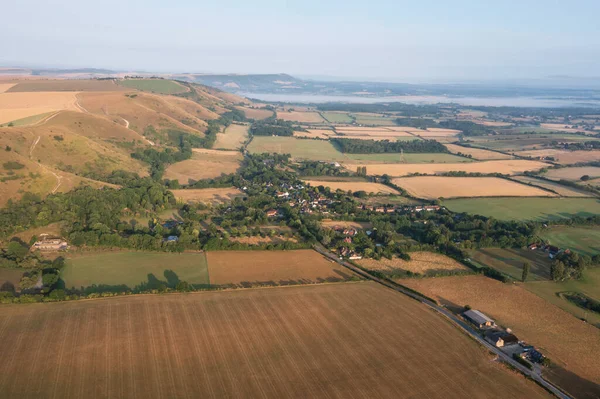 Stunning Aerial Drone Landscape Image South Downs English Countryside Summer — Foto de Stock