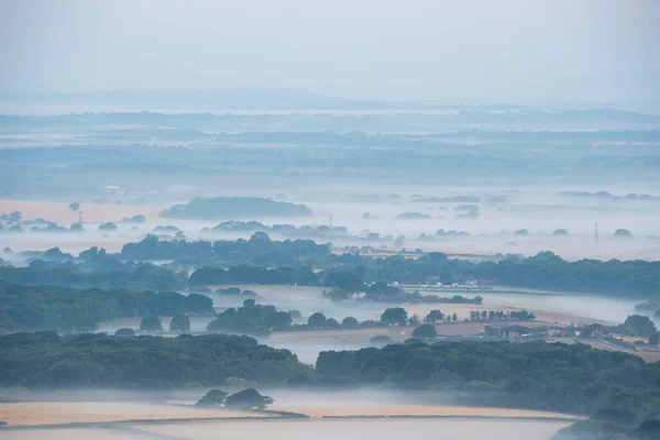 Prachtige Landschap Beeld Van Lagen Mist Rollen South Downs National — Stockfoto