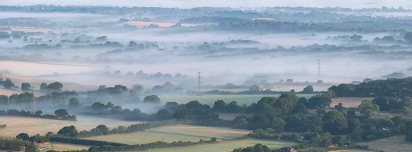 Stunning Landscape Image Layers Mist Rolling South Downs National Park — 스톡 사진