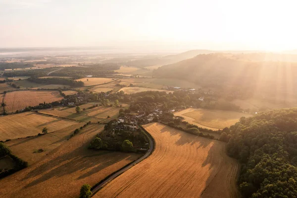 Stunning Aerial Drone Landscape Image South Downs English Countryside Summer — 图库照片
