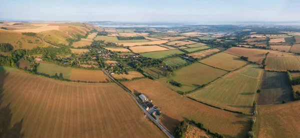 Stunning Aerial Drone Panorama Landscape Image South Downs English Countryside — Foto de Stock