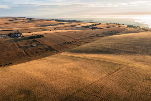 Stunning Aerial Drone Landscape Image Golden Hour Farmers Fields South — Stok fotoğraf