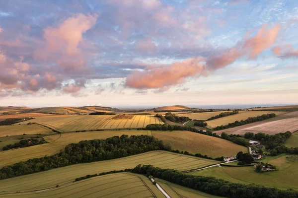 Beautiful Aerial Drone Landscape Image South Downs Sunrise Summer — 스톡 사진