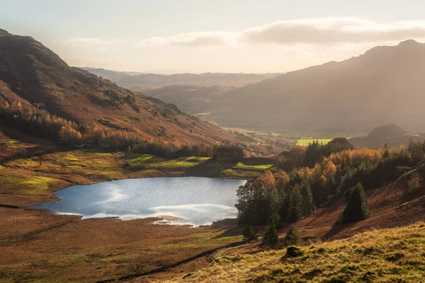 Stunning Vibrant Autumn Landscape Image Looking Pike Blisco Blea Tarn — Photo