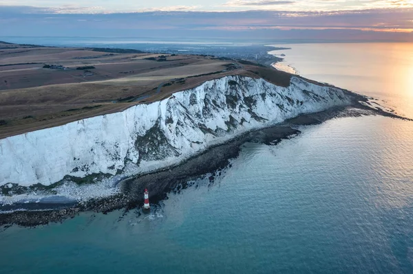 Beautiful Summer Sunrise Landscape Image Beachy Head Lighthouse South Downs — Stockfoto