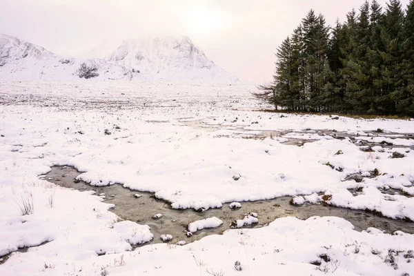 Vacker Vinter Soluppgång Landskap Bild Floden Etive Rannoch Moor Socttish — Stockfoto
