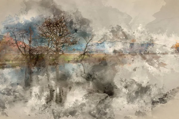 Derwentwater Yüzeyi Boyunca Ilerleyen Mit Ile Distict Gölü Ndeki Manesty — Stok fotoğraf