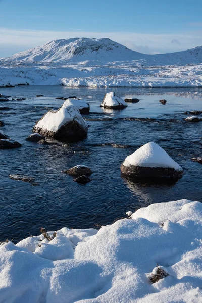 Majestic Winter Landscape Image Looking Scottish Highlands Mountain Range Loch — Stock Photo, Image
