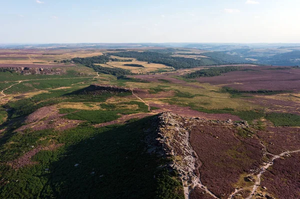 Beautiful Late Summer Aerial Drone Landscape Image Heather Full Bloom — Foto Stock