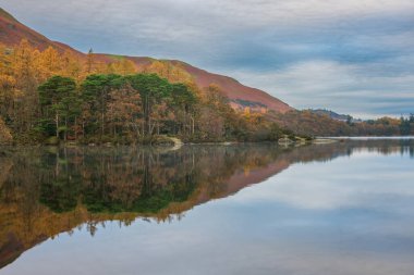 Göz kamaştırıcı sonbahar gündoğumu görüntüsü Lake District 'teki Manesty Park' tan Catbells 'a doğru geliyor.