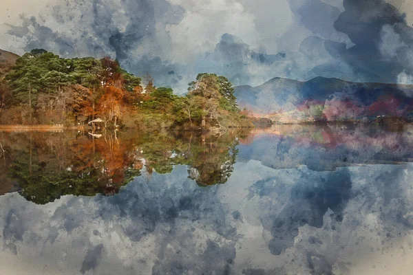 Epische Herfst Zonsopgang Landschap Beeld Kijken Van Manesty Park Lake — Stockfoto
