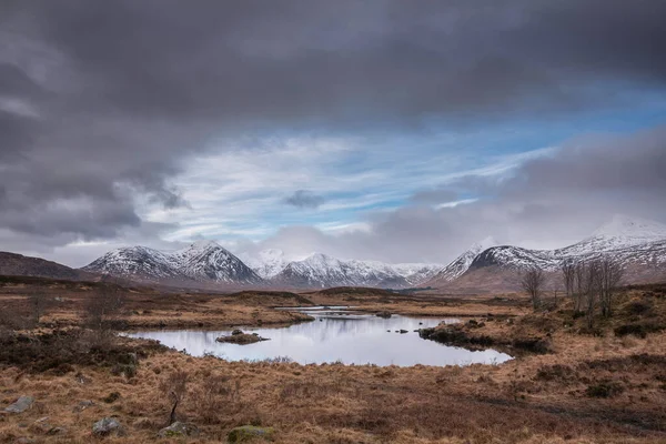 Impresionante Imagen Paisaje Panorámico Invierno Cordillera Vista Desde Lago Las — Foto de Stock