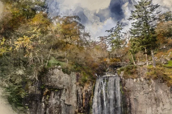 Прекрасный Пейзаж Ранней Осени Изображением Водопада Pistyll Rhaeader Уэльсе — стоковое фото